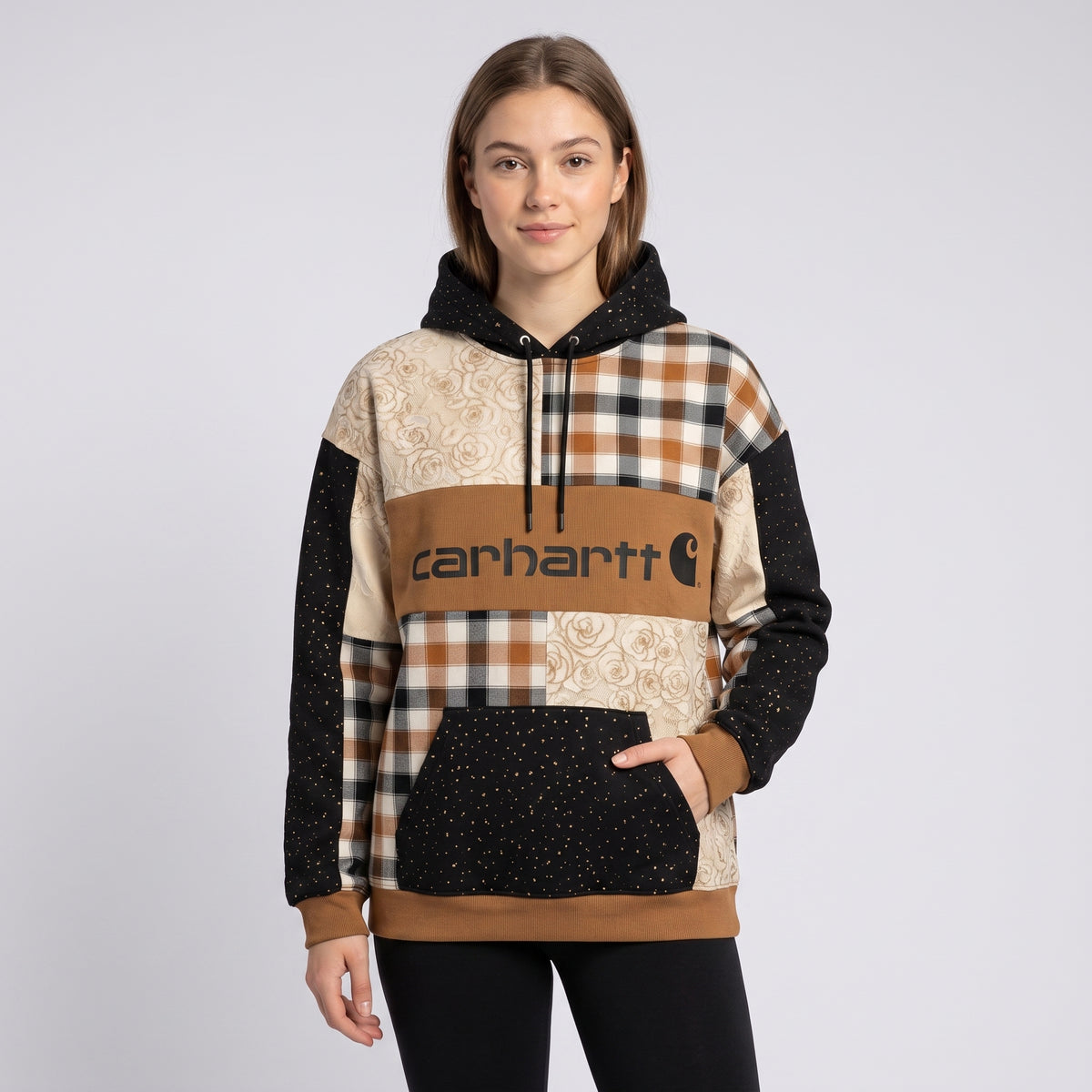 Patchwork Print Pullover Hoodie