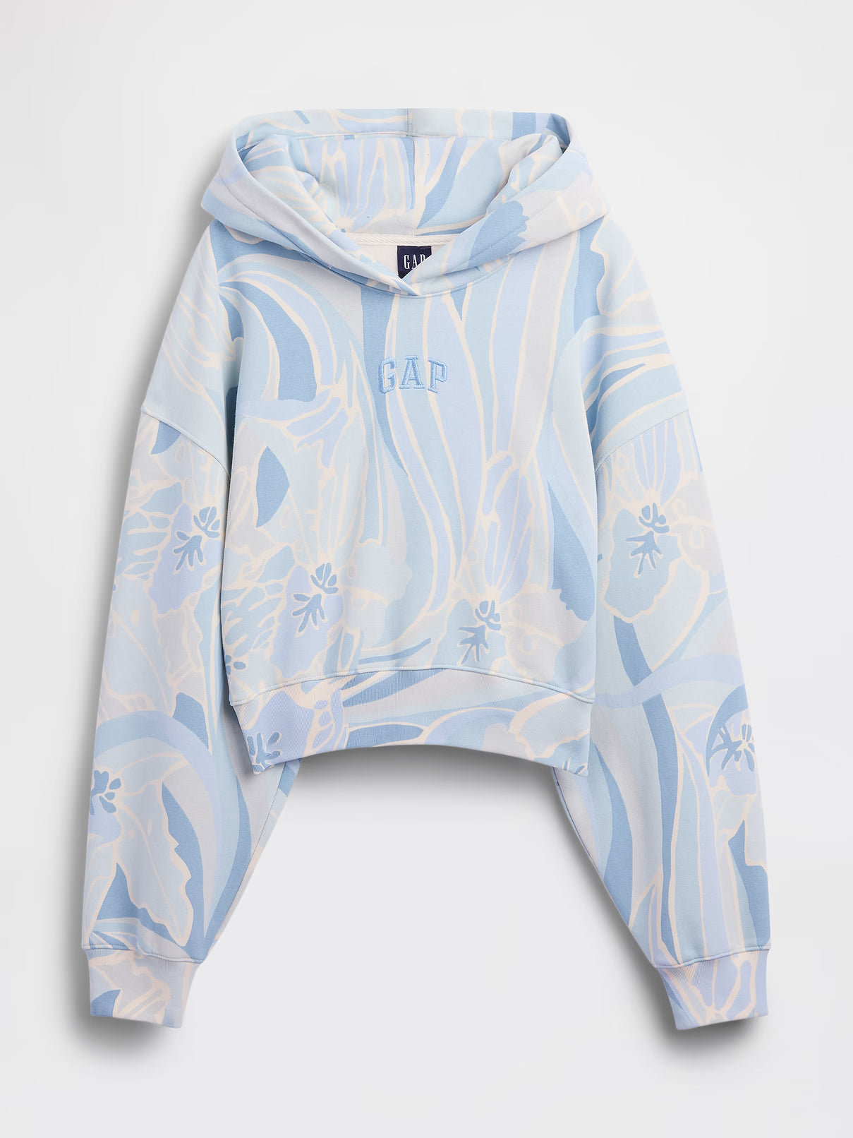 VintageSoft Blue Print Crop Logo Hoodie