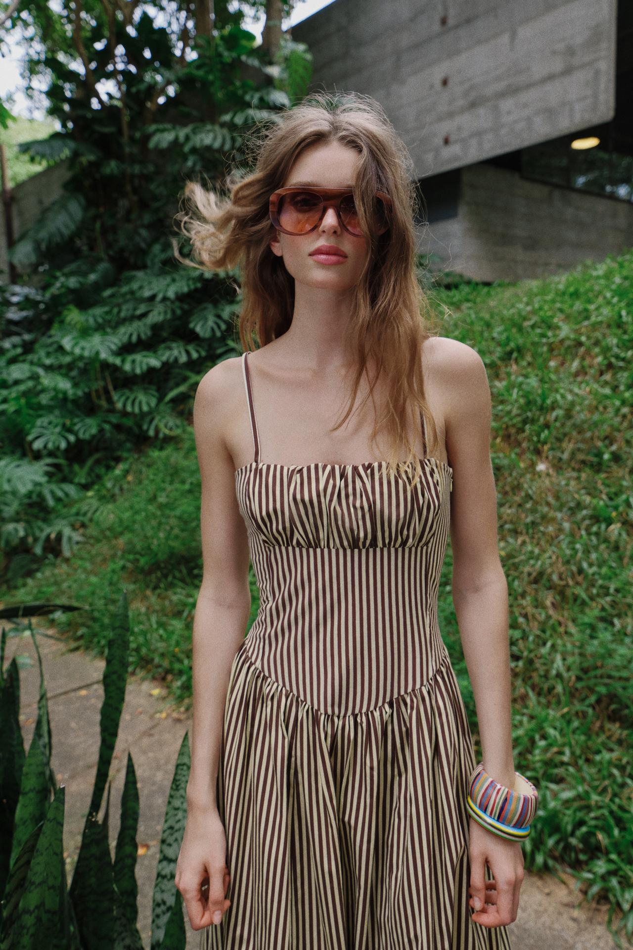 Retro Striped Midi Dress