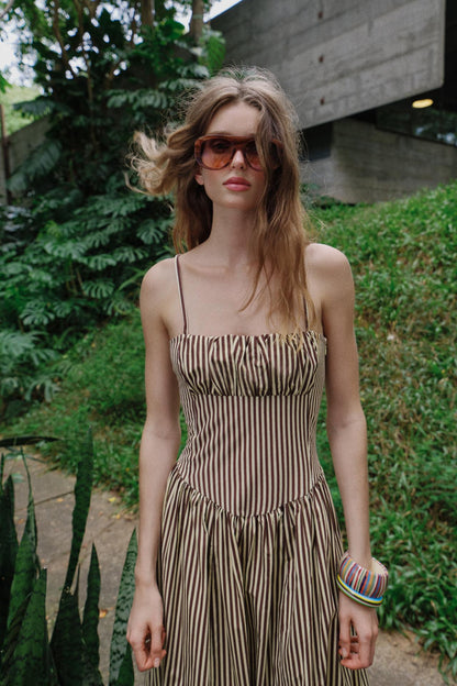Retro Striped Midi Dress