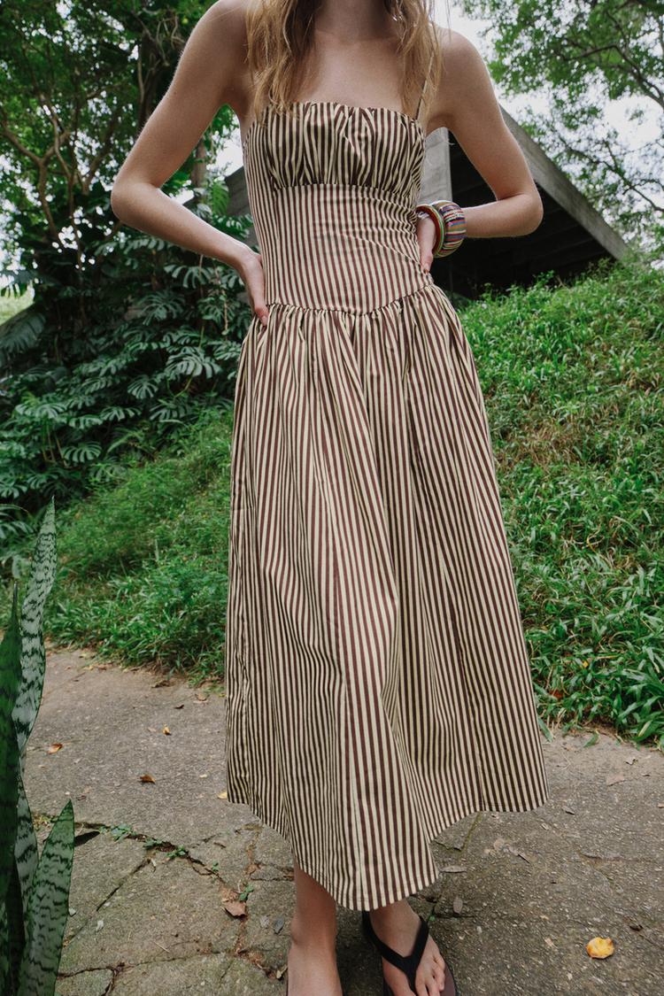 Retro Striped Midi Dress