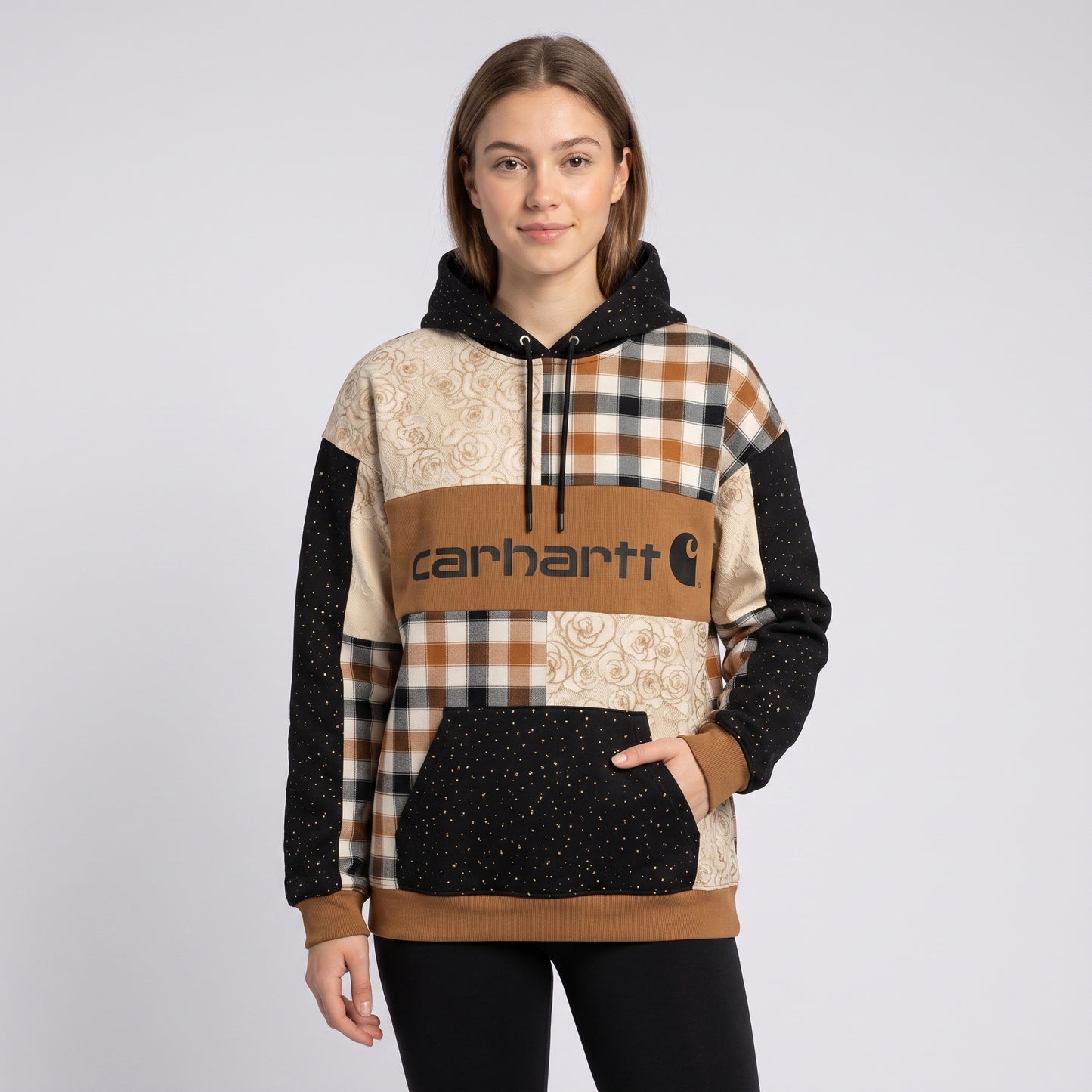 Patchwork Print Pullover Hoodie