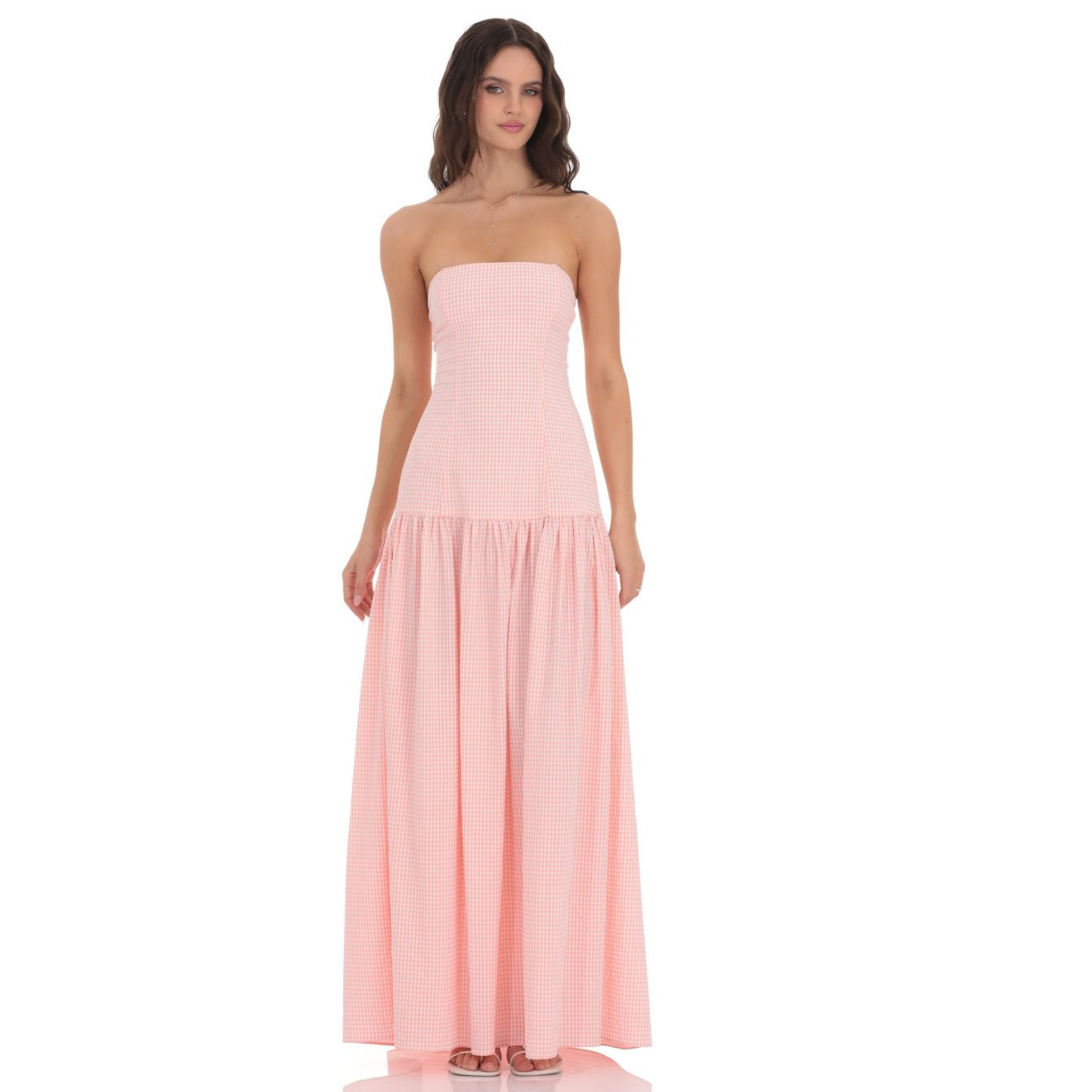 Gingham Strapless Drop Waist Maxi Dress – Wearrizzy