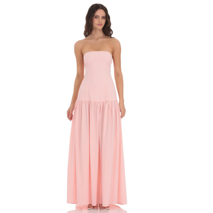 Gingham Strapless Drop Waist Maxi Dress