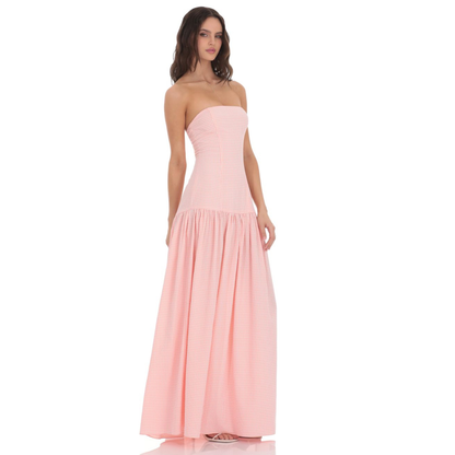 Gingham Strapless Drop Waist Maxi Dress