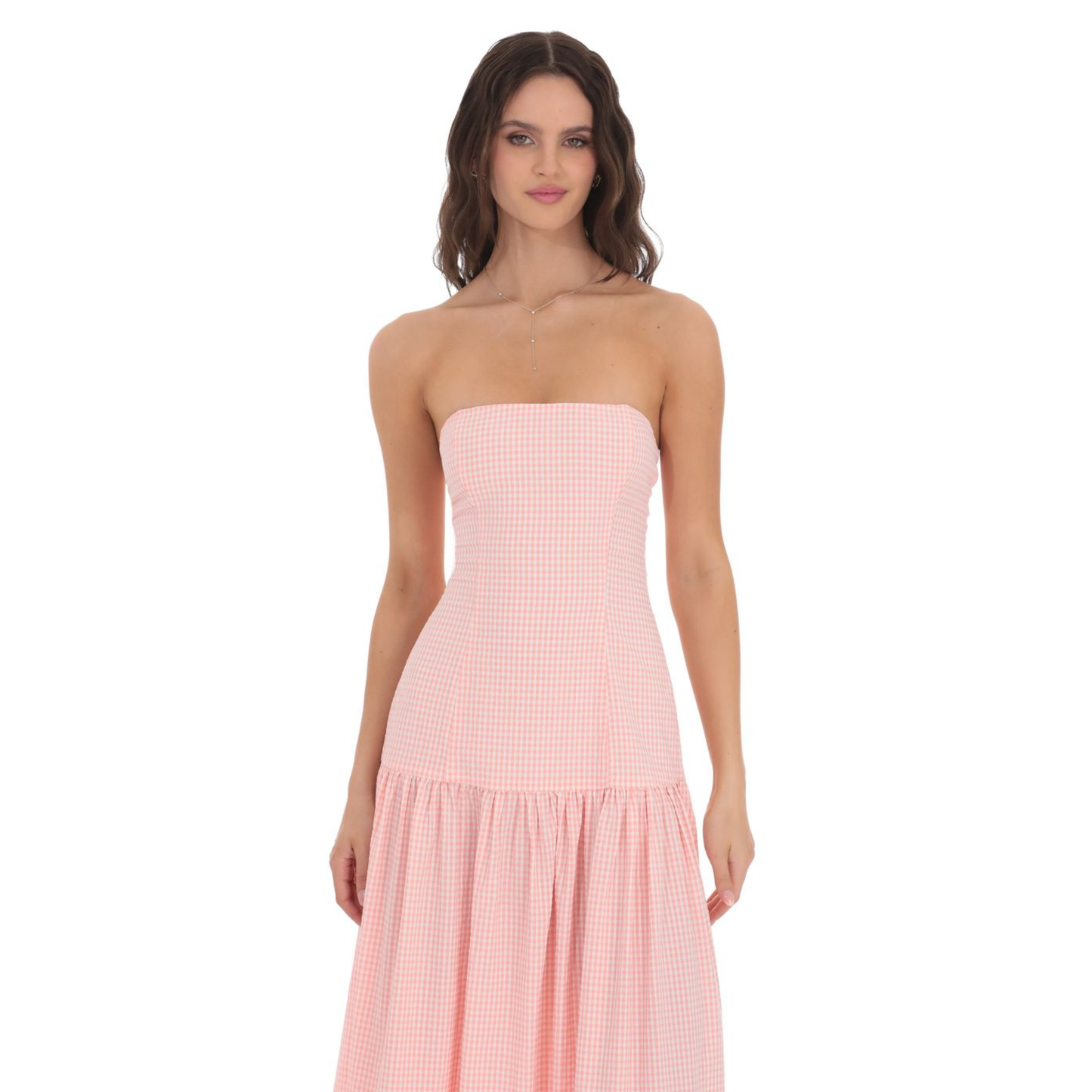 Gingham Strapless Drop Waist Maxi Dress