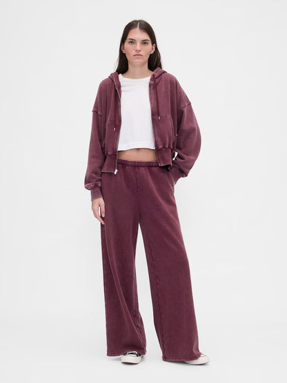 Burgundy  Vintage Soft Zip-up-Hoodie & Pant Set