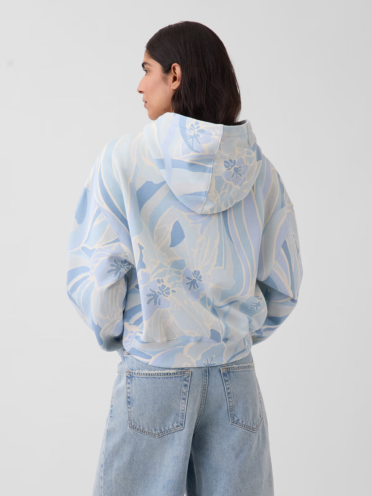 VintageSoft Blue Print Crop Logo Hoodie