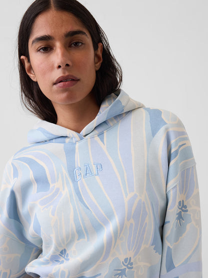 VintageSoft Blue Print Crop Logo Hoodie