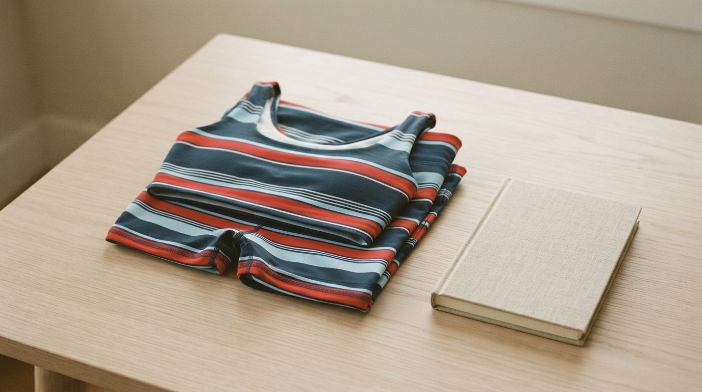Hampton Stripe Set folded on a pale oak table