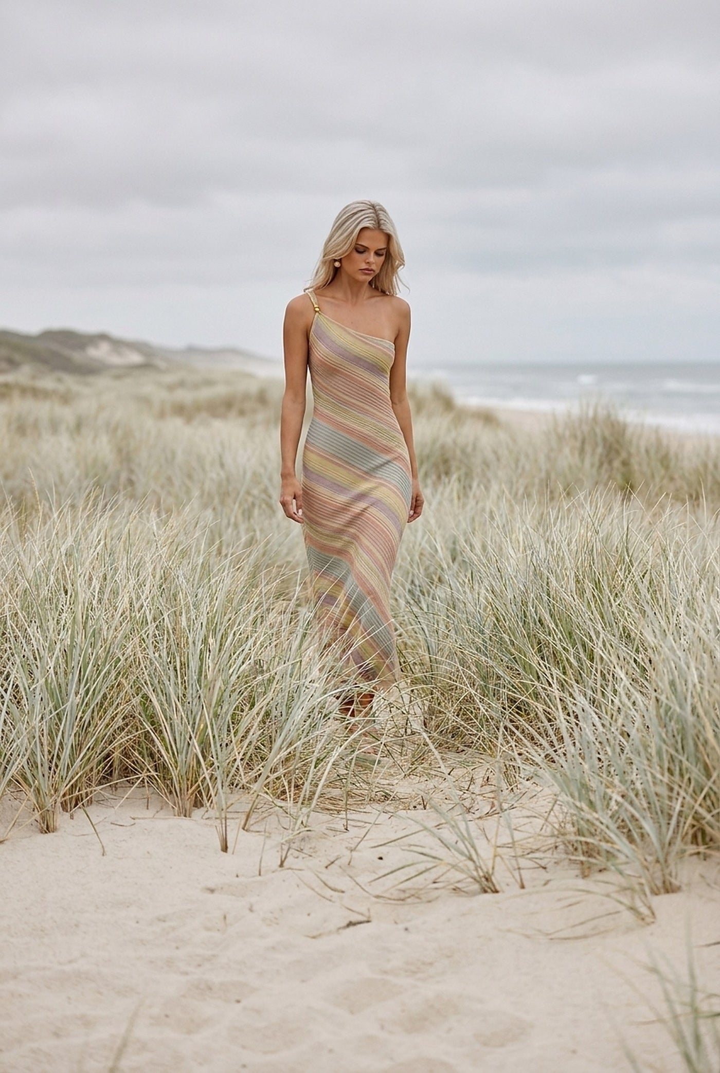 Milan Maxi Dress worn in coastal dune grass